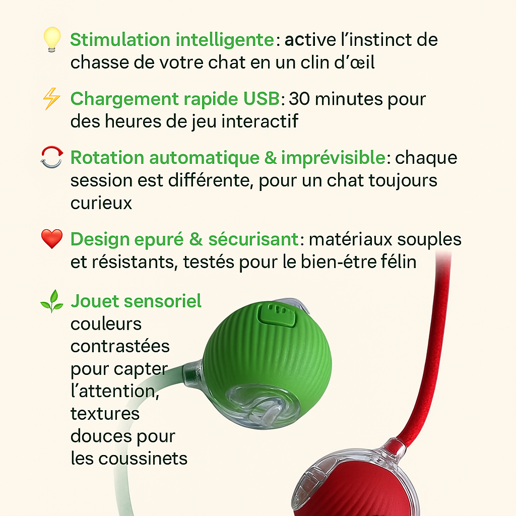 Cat Instinct™ – Balle -Lumineuse- Interactive Intelligente avec Queue Naturelle